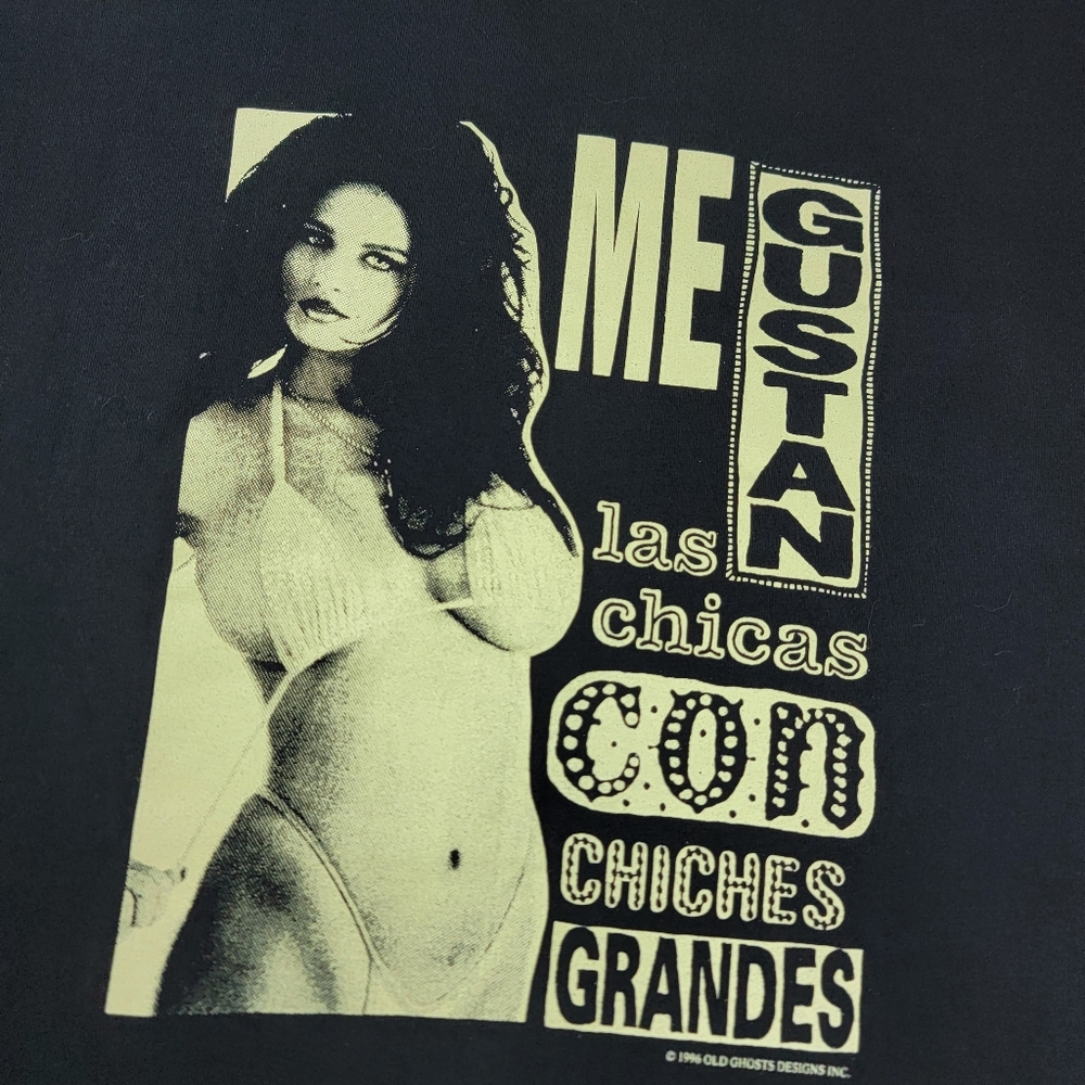 Vintage Old Ghosts Designs T-Shirt Men's Size XL Black Con Chiches Grandes 1996